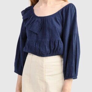 APIECE APART Cela Ruffled Crop Top Cotton Navy